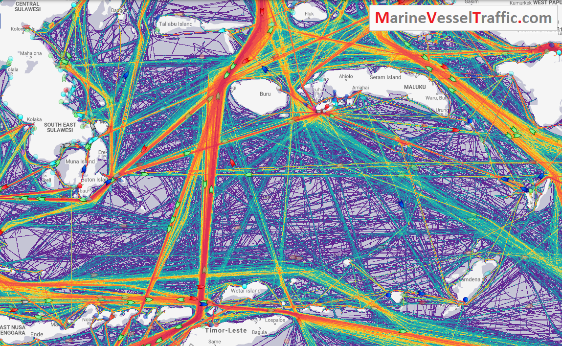 Live Marine Traffic, Density Map and Current Position of ships in BANDA SEA