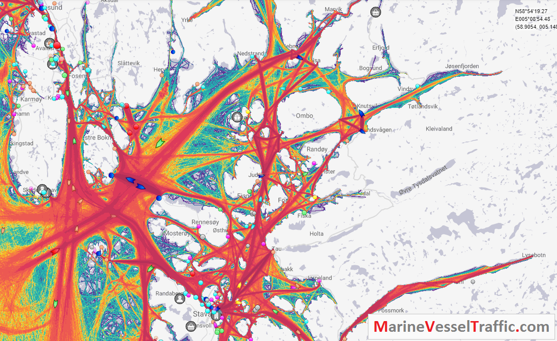 Live Marine Traffic, Density Map and Current Position of ships in BOKNAFJORDEN