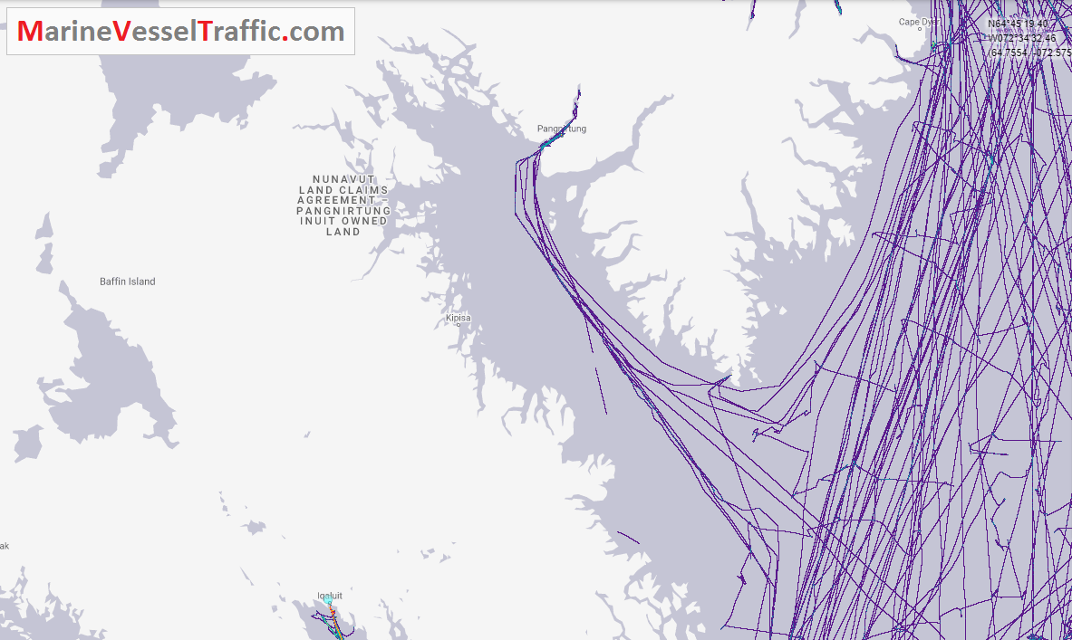Live Marine Traffic, Density Map and Current Position of ships in CUMBERLAND SOUND Live Marine Traffic, Density Map and Current Position of ships in CUMBERLAND SOUND