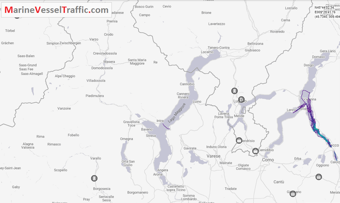 Live Marine Traffic, Density Map and Current Position of ships in LAGO MAGGIORE LAKE