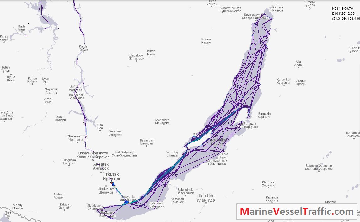 Live Marine Traffic, Density Map and Current Position of ships in LAKE BAIKAL